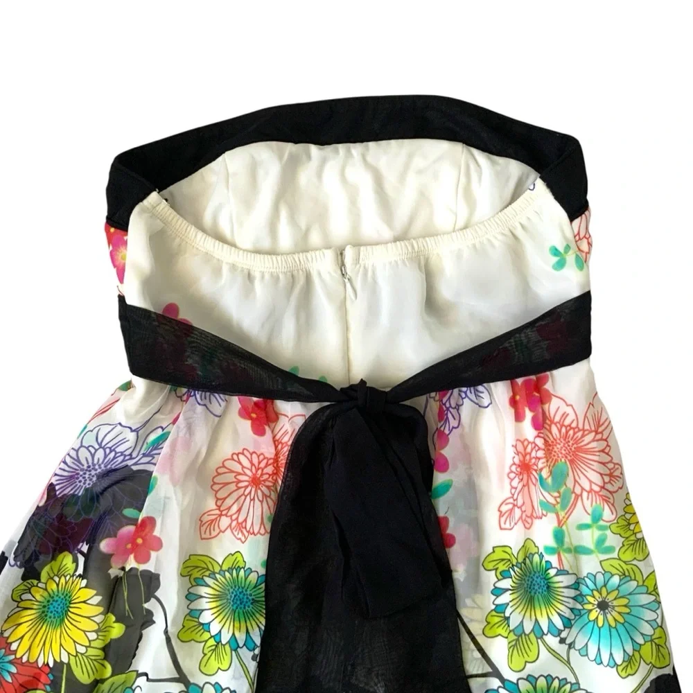 Vintage FOREVER 21 Floral Strapless Mini Dress Y2K Empire Waist Multicolor Small
